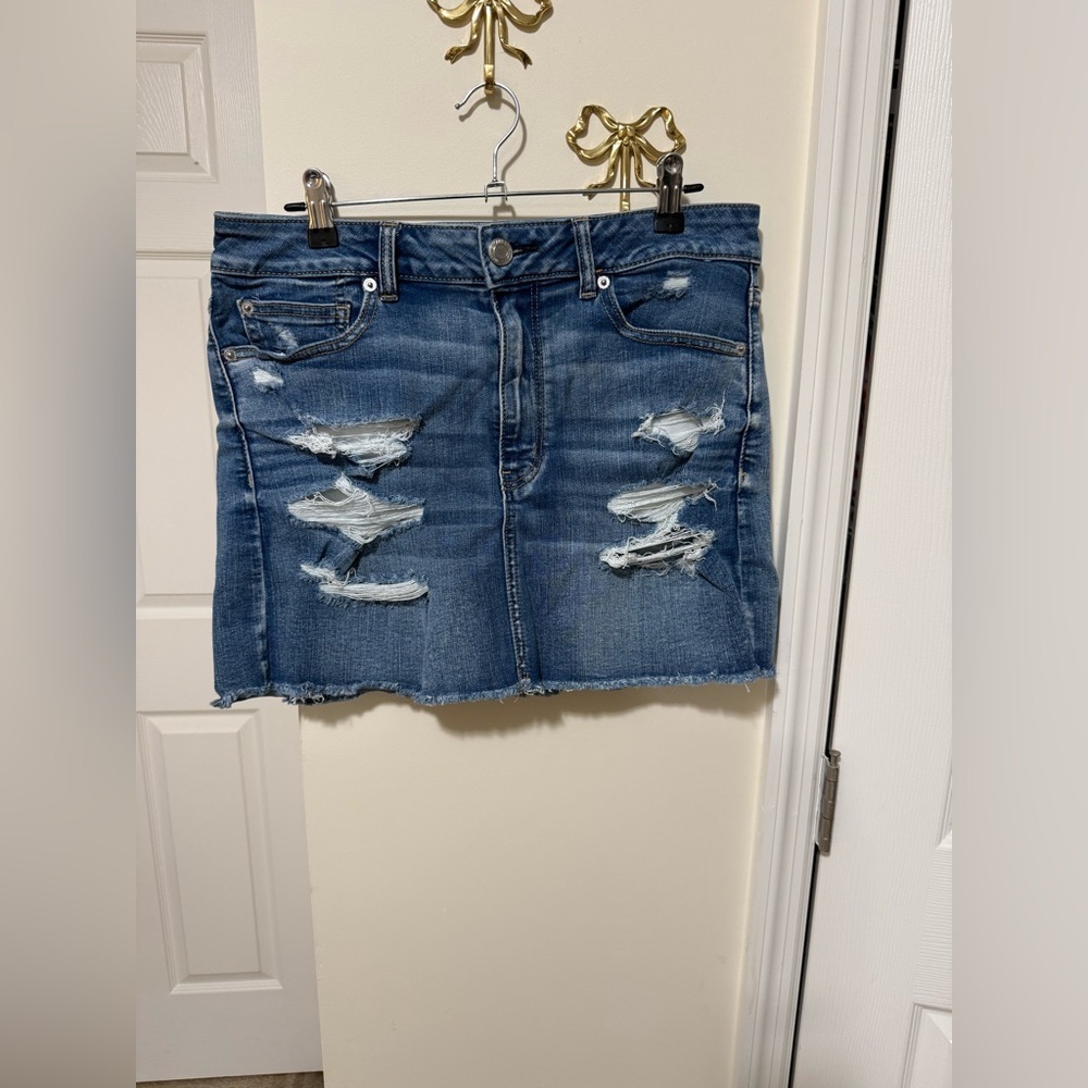 American Eagle Outfitters Blue Distressed Mini Skirt